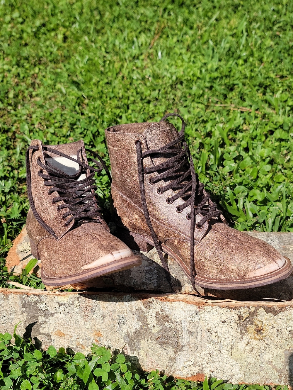 Boxcar Distressed Brown Lace-Up Leather Ankle Boots - Picture 4 of 11